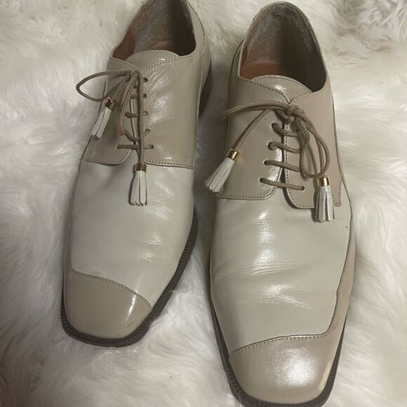 Marco Vicci leather beige and taupe men’s shoes lace with tassel accent SZ13M - Picture 2 of 9